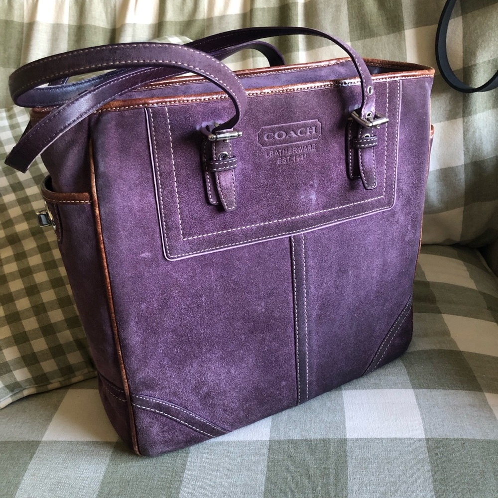COACH Purple Suede Leather Tote Lunch Bag